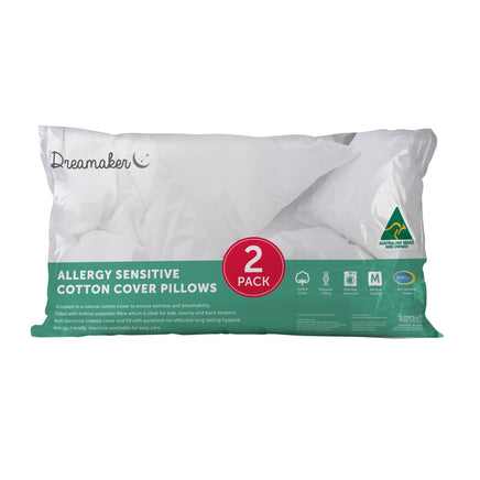Dreamaker Allergy Sensitive Cotton Cover Pillow 2 Pack Kings Warehouse