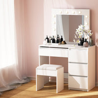 Dressing Table LED Makeup Mirror Stool Set 12 Bulbs Vanity Desk White bedroom furniture Kings Warehouse 