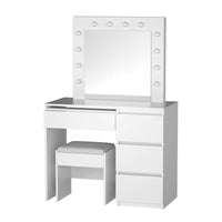 Dressing Table LED Makeup Mirror Stool Set 12 Bulbs Vanity Desk White bedroom furniture Kings Warehouse 