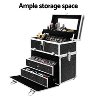 Embellir Portable Cosmetic Beauty Makeup Carry Case with Mirror - Crocodile Black Kings Warehouse