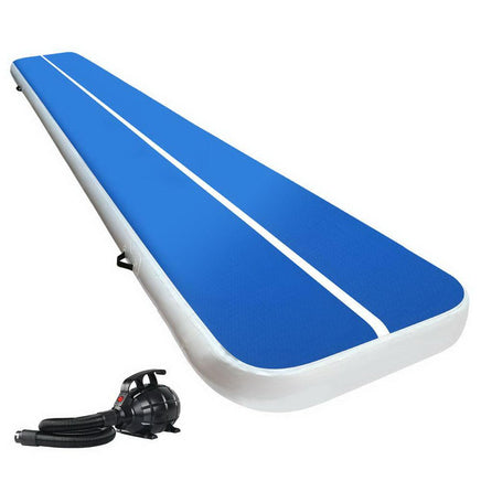 Everfit 5X1M Inflatable Air Track Mat 20CM Thick with Pump Tumbling Gymnastics Blue Fitness Accessories Kings Warehouse