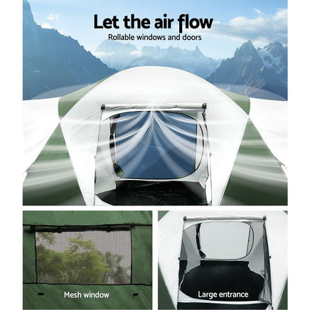 Family Camping Tent 12 Person Hiking Beach Tents (3 Rooms) Green Camping Supplies Kings Warehouse