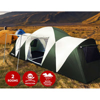 Family Camping Tent 12 Person Hiking Beach Tents (3 Rooms) Green Camping Supplies Kings Warehouse