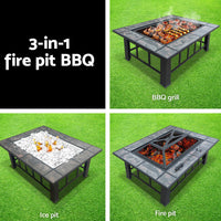 Fire Pit BBQ Grill Stove Table Ice Pits Patio Fireplace Heater 3 IN 1 Garden Kings Warehouse