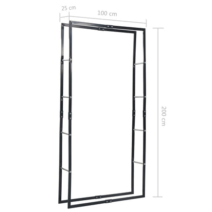 Firewood Rack Black 100x25x200 cm Steel Kings Warehouse