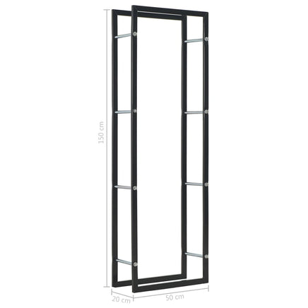 Firewood Rack Black 50x20x150 cm Steel Kings Warehouse