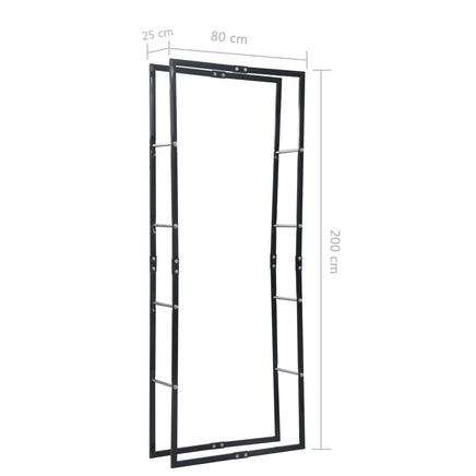 Firewood Rack Black 80x25x200 cm Steel Kings Warehouse