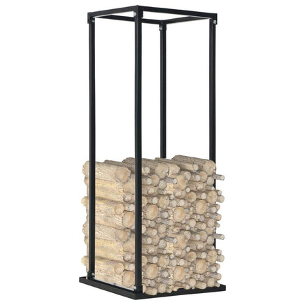 Firewood Rack with Base Black 37x37x113 cm Steel Kings Warehouse