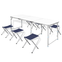 Foldable Camping Table Set with 6 Stools Height Adjustable 180x60cm Kings Warehouse 