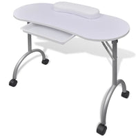 Folding Manicure Nail Table with Castors White Kings Warehouse 