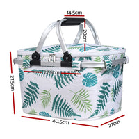 Folding Picnic Bag Basket Hamper Camping Hiking Insulated Lunch Cooler Kings Warehouse
