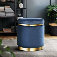 Foot Stool Round Velvet Ottoman Foot Rest Pouf Padded Seat Footstool Navy Furniture > Living Room Kings Warehouse 