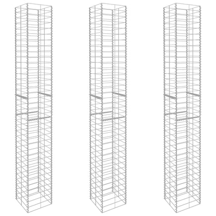 Gabion Baskets 3 pcs Galvanised Steel 25x25x197 cm Garden Supplies Kings Warehouse