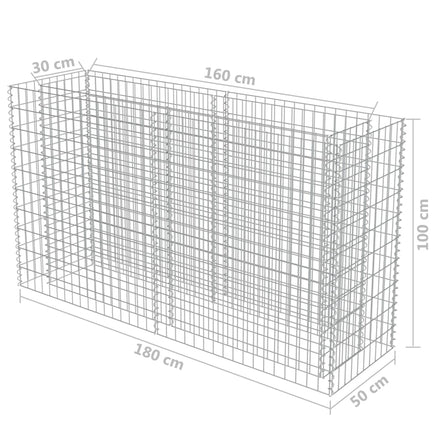 Gabion Raised Bed Galvanised Steel 180x50x100 cm Kings Warehouse