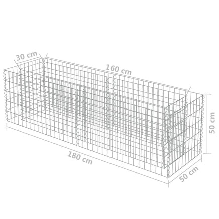 Gabion Raised Bed Galvanised Steel 180x50x50 cm Kings Warehouse