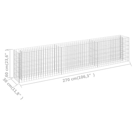 Gabion Raised Bed Galvanised Steel 270x30x60 cm Garden Supplies Kings Warehouse