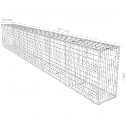 Gabion Wall with Cover Galvanised Steel 600x50x100 cm Kings Warehouse