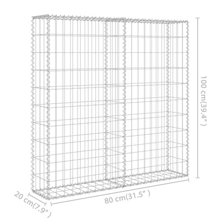 Gabion Wall with Covers Galvanised Steel 80x20x100 cm Garden Supplies Kings Warehouse