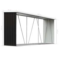 Garden Log Storage Shed Galvanised Steel 330x84x152 cm Anthracite Kings Warehouse 