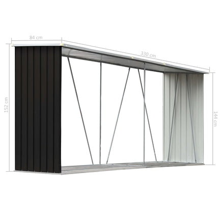 Garden Log Storage Shed Galvanised Steel 330x84x152 cm Anthracite Kings Warehouse