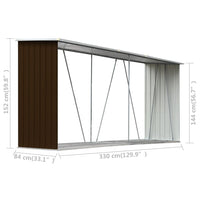 Garden Log Storage Shed Galvanised Steel 330x84x152 cm Brown Kings Warehouse