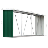 Garden Log Storage Shed Galvanised Steel 330x84x152 cm Green Kings Warehouse