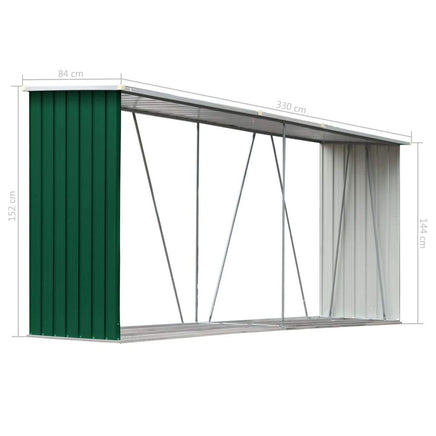 Garden Log Storage Shed Galvanised Steel 330x84x152 cm Green Kings Warehouse