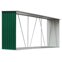 Garden Log Storage Shed Galvanised Steel 330x84x152 cm Green Kings Warehouse