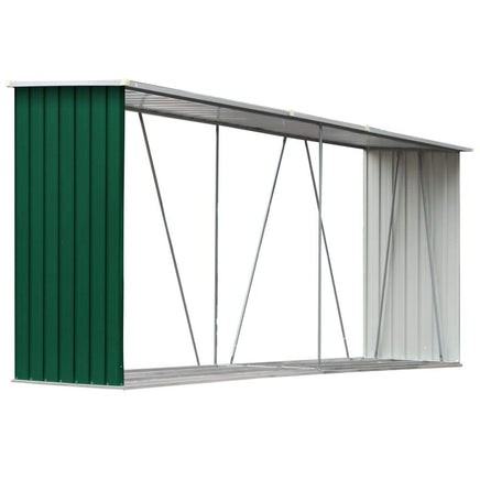 Garden Log Storage Shed Galvanised Steel 330x84x152 cm Green Kings Warehouse