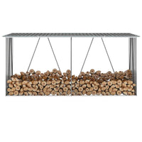 Garden Log Storage Shed Galvanised Steel 330x84x152 cm Grey Kings Warehouse 