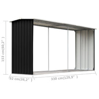 Garden Log Storage Shed Galvanised Steel 330x92x153 cm Anthracite Kings Warehouse 