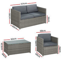 Garden Outdoor Furniture Sofa Set 4-Seater Wicker Lounge Setting Table Chairs garden supplies Kings Warehouse
