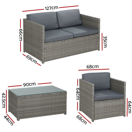 Garden Outdoor Furniture Sofa Set 4-Seater Wicker Lounge Setting Table Chairs garden supplies Kings Warehouse