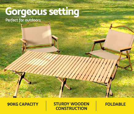 Garden Outdoor Furniture Wooden Egg Roll Picnic Table Camping Desk 120CM Kings Warehouse