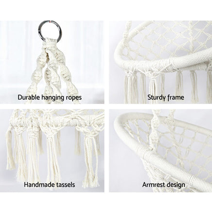 Garden Outdoor Hammock Chair with Stand Cotton Swing Relax Hanging 124CM Cream Kings Warehouse