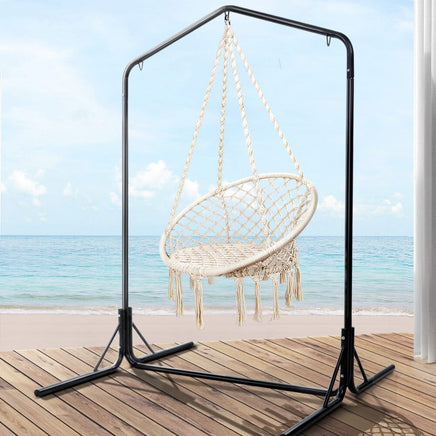 Garden Outdoor Hammock Chair with Stand Cotton Swing Relax Hanging 124CM Cream Kings Warehouse