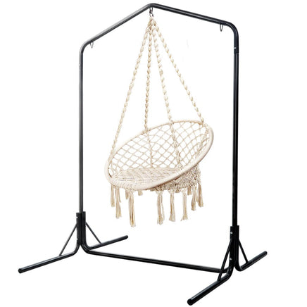 Garden Outdoor Hammock Chair with Stand Cotton Swing Relax Hanging 124CM Cream Kings Warehouse