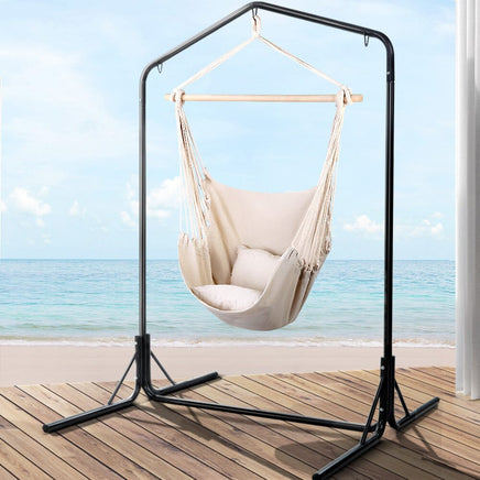 Garden Outdoor Hammock Chair with Stand Hanging Hammock with Pillow Cream Kings Warehouse