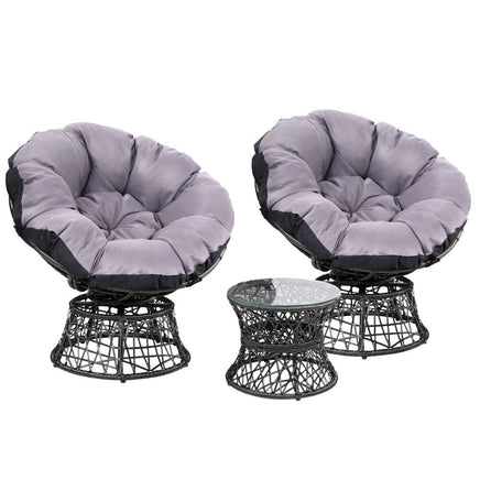 Garden Outdoor Lounge Setting Papasan Chairs Table Patio Furniture Wicker Black Kings Warehouse