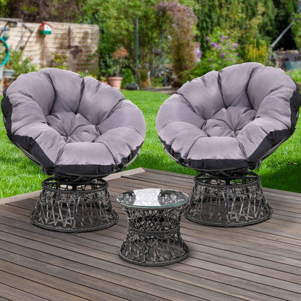 Garden Outdoor Lounge Setting Papasan Chairs Table Patio Furniture Wicker Black Kings Warehouse
