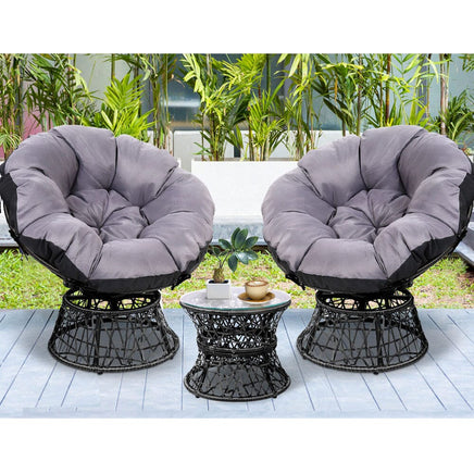 Garden Outdoor Lounge Setting Papasan Chairs Table Patio Furniture Wicker Black Kings Warehouse