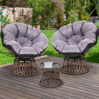 Garden Outdoor Lounge Setting Papasan Chairs Table Patio Furniture Wicker Brown Kings Warehouse