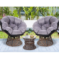 Garden Outdoor Lounge Setting Papasan Chairs Table Patio Furniture Wicker Brown Kings Warehouse