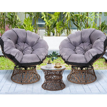 Garden Outdoor Lounge Setting Papasan Chairs Table Patio Furniture Wicker Brown Kings Warehouse