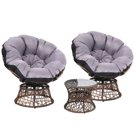 Garden Outdoor Lounge Setting Papasan Chairs Table Patio Furniture Wicker Brown Kings Warehouse