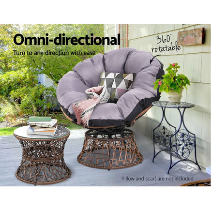 Garden Outdoor Lounge Setting Papasan Chairs Table Patio Furniture Wicker Brown Kings Warehouse