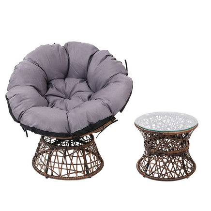 Garden Outdoor Lounge Setting Papasan Chairs Table Patio Furniture Wicker Brown Kings Warehouse