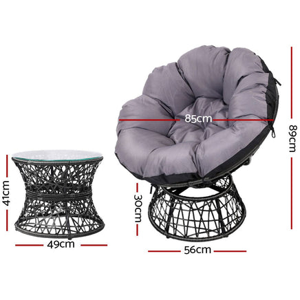 Garden Outdoor Papasan Chairs Table Lounge Setting Patio Furniture Wicker Black Kings Warehouse
