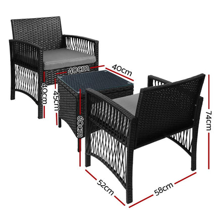 Garden Patio Furniture Outdoor Bistro Set Dining Chairs Setting 3 Piece Wicker garden supplies Kings Warehouse