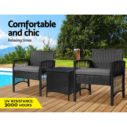 Garden Patio Furniture Outdoor Bistro Set Dining Chairs Setting 3 Piece Wicker garden supplies Kings Warehouse